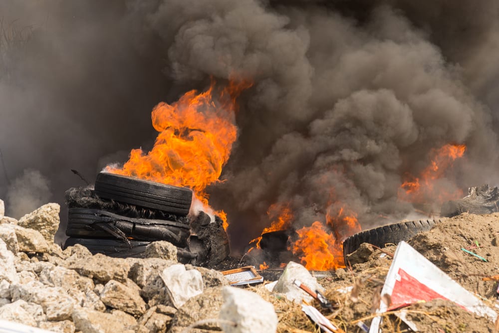 burning dumpster