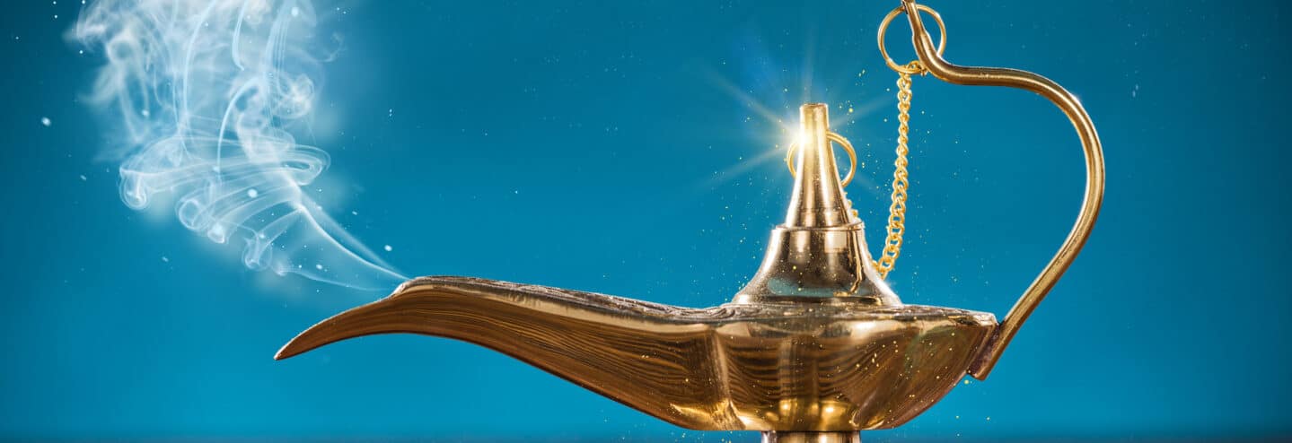 Aladdin magic lamp with smoke.