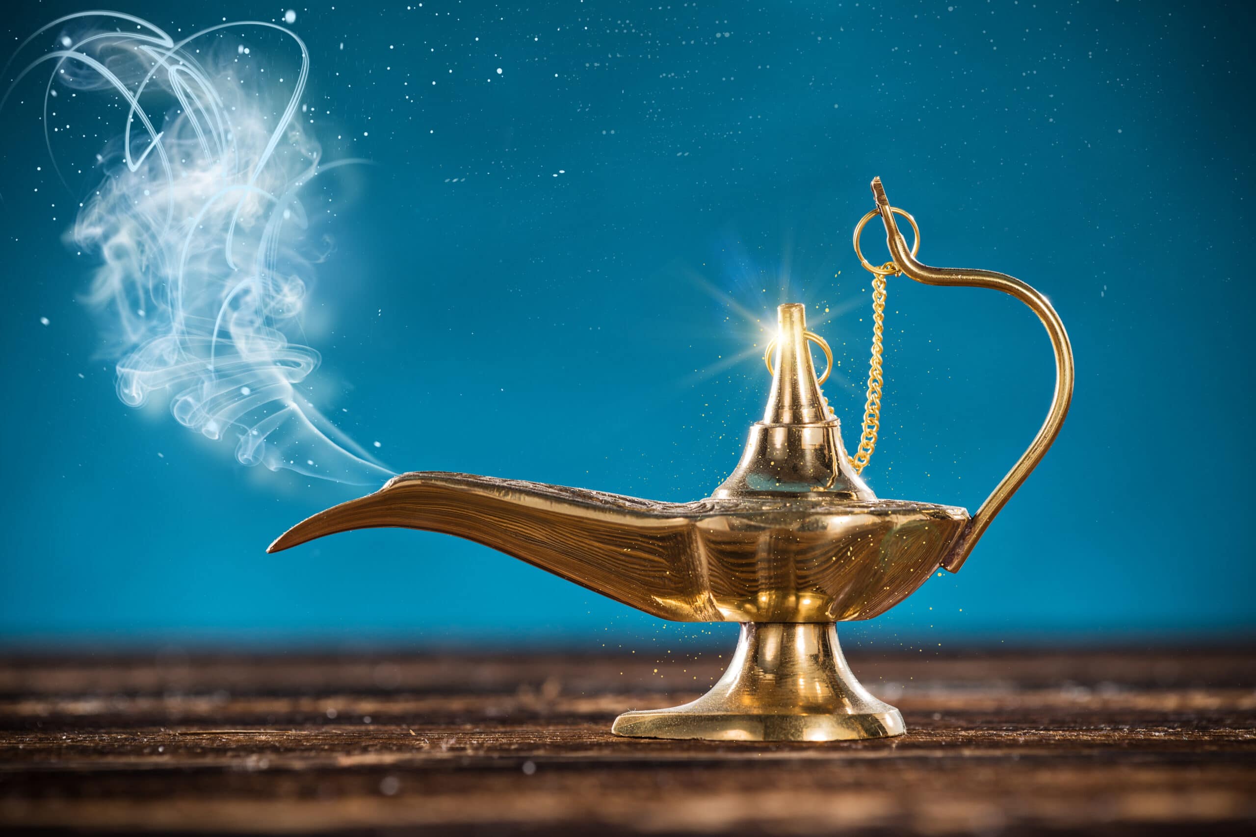 Aladdin magic lamp with smoke.